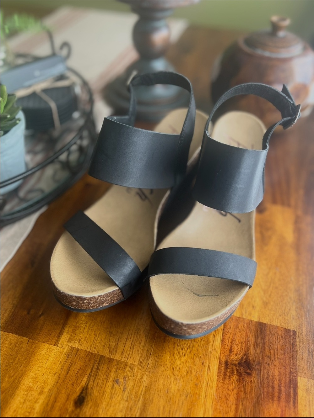 Blowfish Malibu Black Cork Wedge Sandals with Ankle Strap